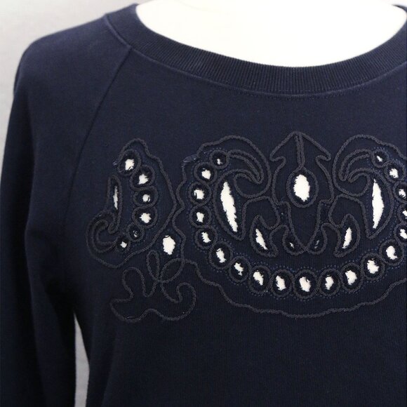 Madewell 100% Cotton Cutout Crewneck Pullover Sweatshirt Navy Blue Size S $72 - Picture 2 of 13